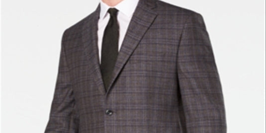 Michael Kors Men's Plaid Notch Collar Wool Suit Jacket Brown Size 42