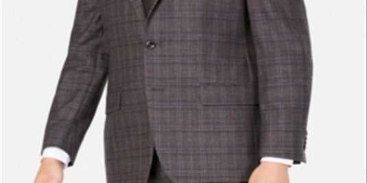 Michael Kors Men's Plaid Notch Collar Wool Suit Jacket Brown Size 42