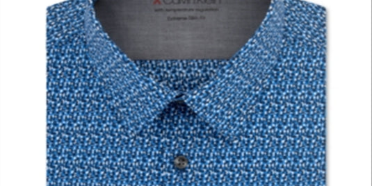 Calvin Klein X Men's Extra-Slim Fit Temperature Regulating Stretch Assorted Pattern Dress Shirts Blue Size 16.5X36-37