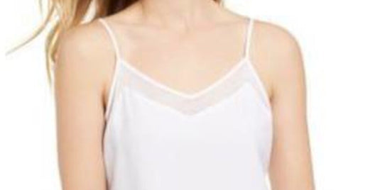 Calvin Klein Women's  Stretch Slim-Fit Sheer-Trim Camisole Spaghetti Strap v Neck Top White Size Small