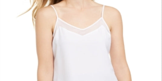 Calvin Klein Women's  Stretch Slim-Fit Sheer-Trim Camisole Spaghetti Strap v Neck Top White Size Small