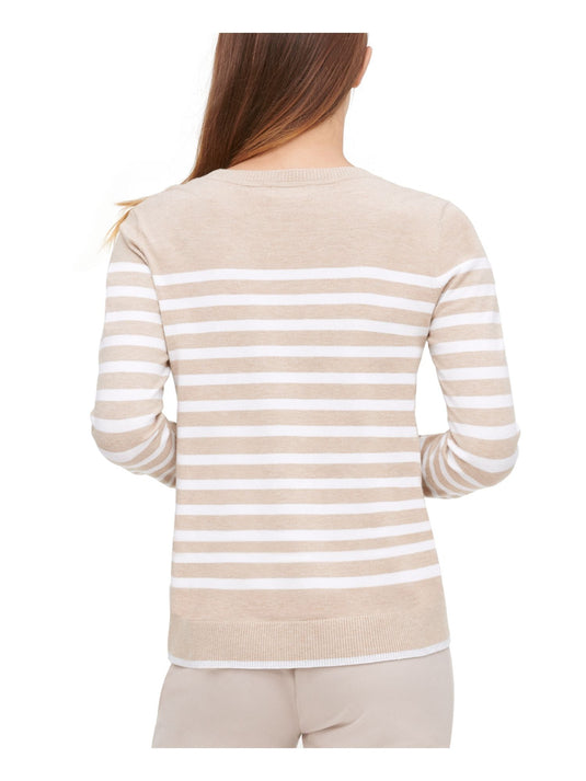 Calvin Klein Women's Striped Crewneck Sweater Brown Size X-Large