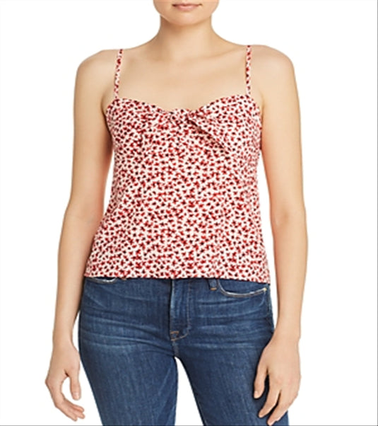 Aqua Women's Floral Print Knot Front Crop Top Red Size Large