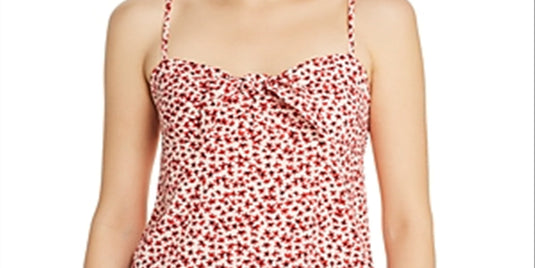 Aqua Women's Floral Print Knot Front Crop Top Red Size Large