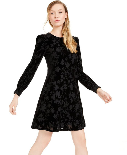 Calvin Klein Women's Velvet Floral Shift Dress Black Size 6