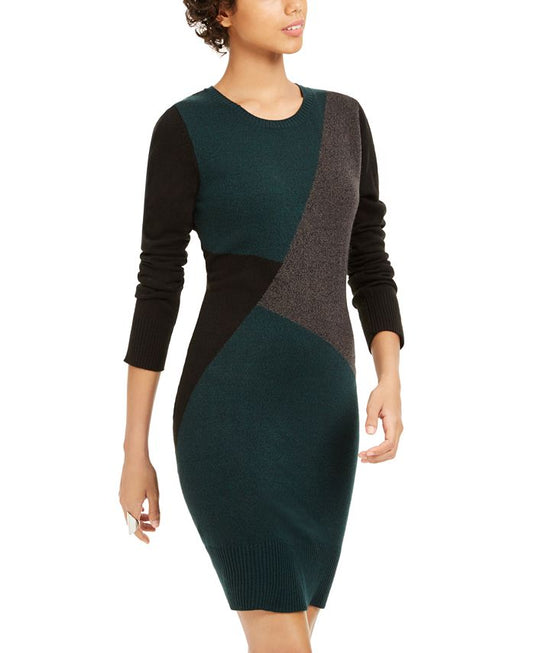 BCX Women's Colorblock Knee-Length Sweaterdress Green Size XX-Small