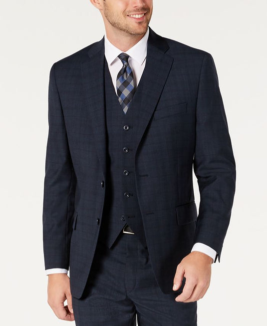 Michael Kors Men's Classic Fit Airsoft Stretch Teal Plaid Suit Separate Jacket Blue Size 42