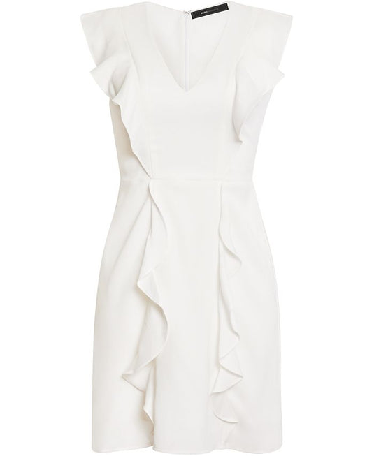 BCBGMAXAZRIA Women's Ruffled Sleeveless v Neck Mini Dress White Size 8