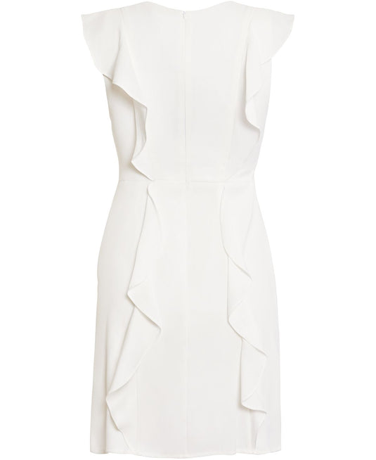 BCBGMAXAZRIA Women's Ruffled Sleeveless v Neck Mini Dress White Size 8