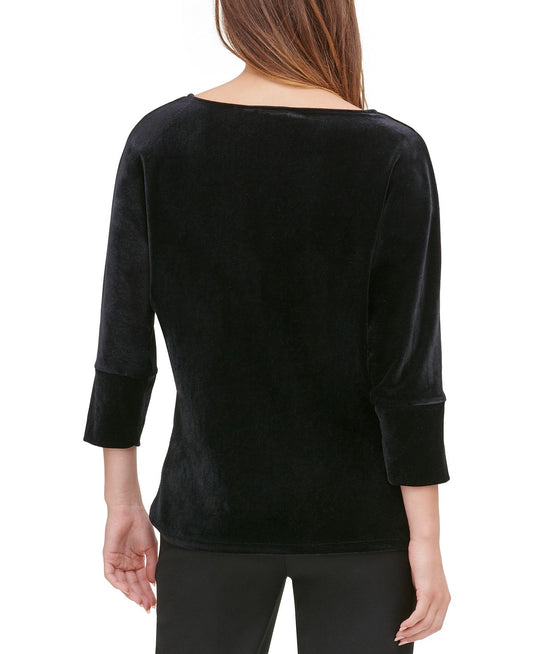 Calvin Klein Women's Color Blocked Velvet & Shine Blouse Black Size X-Large