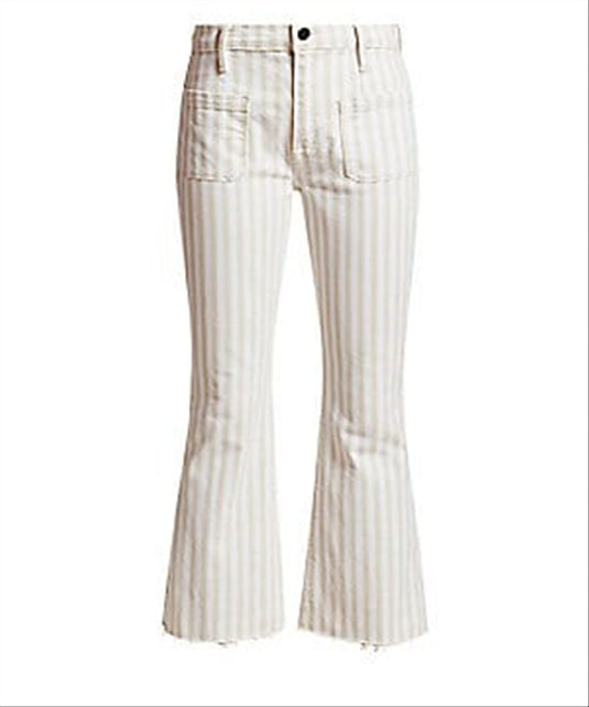 FRAME Women's Le Bardot Crop Flare Raw Edge Jeans White Size -27
