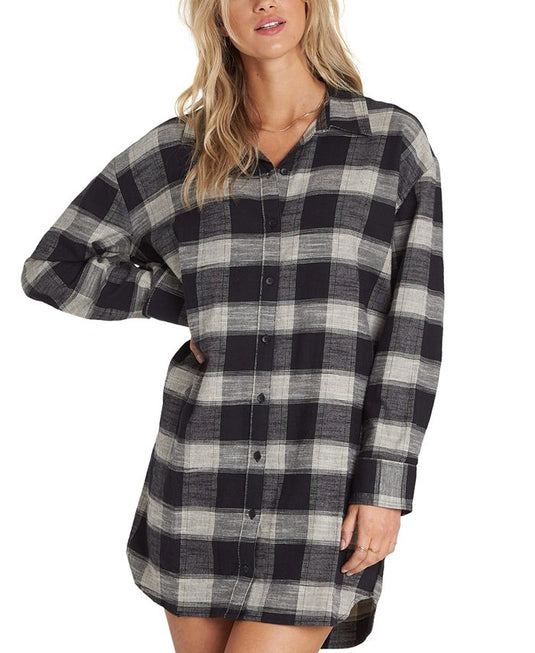 Billabong Women's Casual Buffalo Check Croatia Sun Shirt Dress Black Size Small