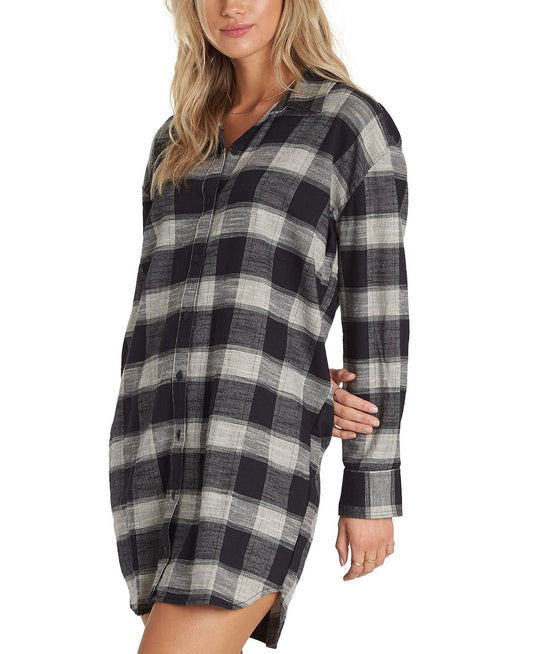 Billabong Women's Casual Buffalo Check Croatia Sun Shirt Dress Black Size Small