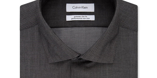 Calvin Klein Men's Extra Slim Fit Non Iron Performance Herringbone Dress Shirt Gray Size 16X32-33