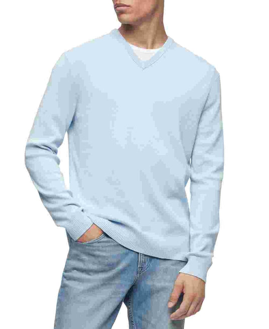 Calvin Klein Men's Cotton Blend v Neck Sweater Blue Size Small