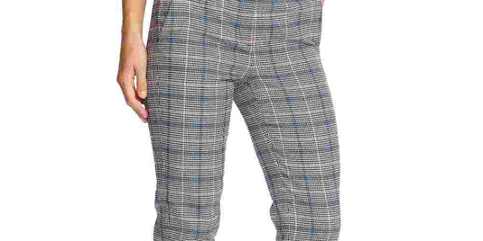 CeCe Women's Windsor Check Straight Leg Pants Gray Size 8