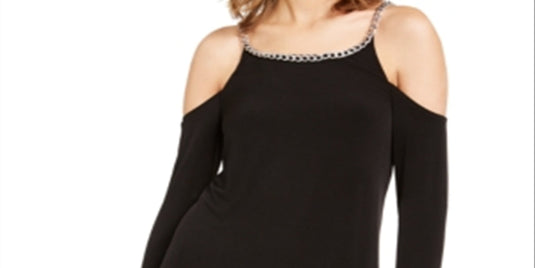 Michael Kors Women's Chain Detail Cold Shoulder Dress Black Size Small