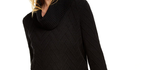 Calvin Klein Women's Chevron-Stitch Cowlneck Sweater Black Size Medium