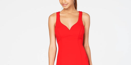 B Darlin Women's Red Spaghetti Strap v Neck Mini Body Con Cocktail Dress Red Size 3\4