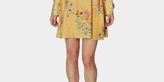 Avec Les Filles Women's Long Sleeve v Neck Mini Trapeze Dress Yellow Size 4