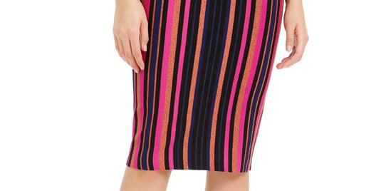 Bar III Women's Striped Metallic Straight Skirt Pink Size XX-Small