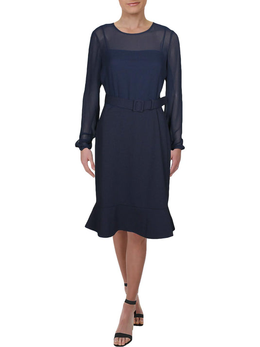 Ralph Lauren Women's Corbin Ruffled Belted Shift Dress Blue Size 12