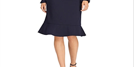 Ralph Lauren Women's Corbin Ruffled Belted Shift Dress Blue Size 12