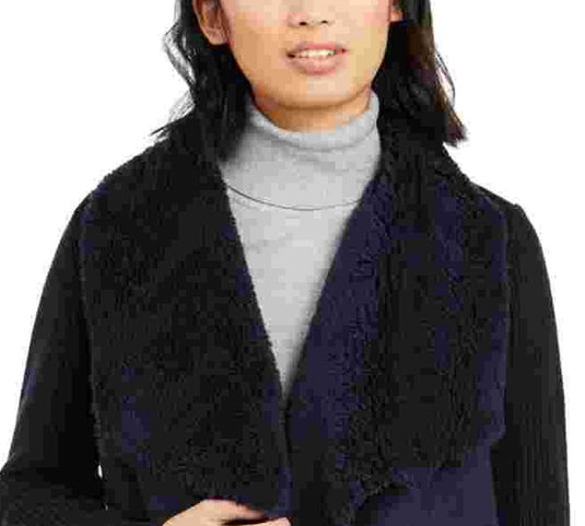 Tommy Hilfiger Women's Faux-Shearling Jacket Navy Size X-Small