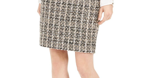 Calvin Klein Women's Plaid Sequined Straight Skirt Brown Multi Size 16