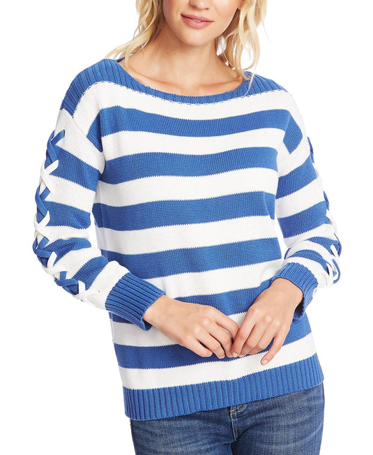 CeCe Women's Stripe Boat Neck Sweater Blue Size X-Large