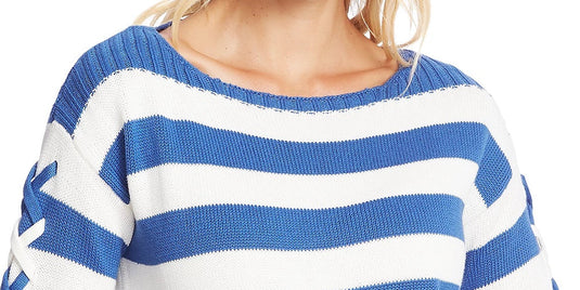 CeCe Women's Stripe Boat Neck Sweater Blue Size X-Large