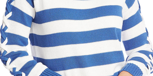 CeCe Women's Stripe Boat Neck Sweater Blue Size X-Large