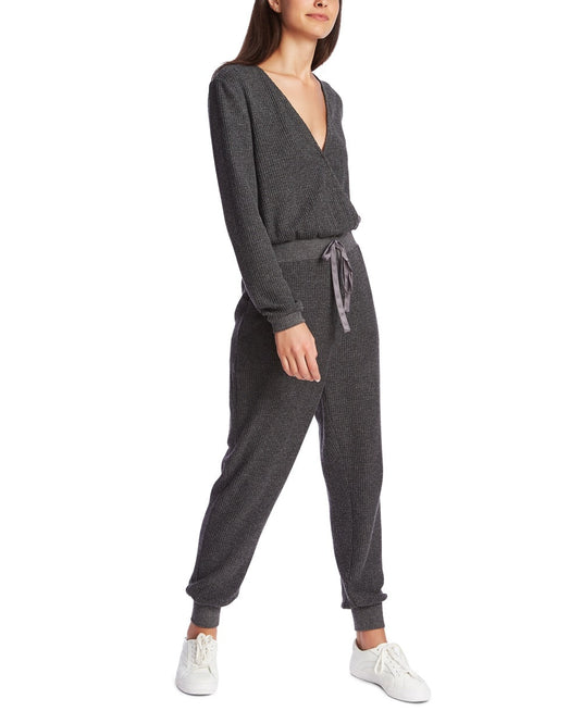 1.STATE Women's Thermal Knit Long Sleeve Jumpsuit Gray Size X-Large