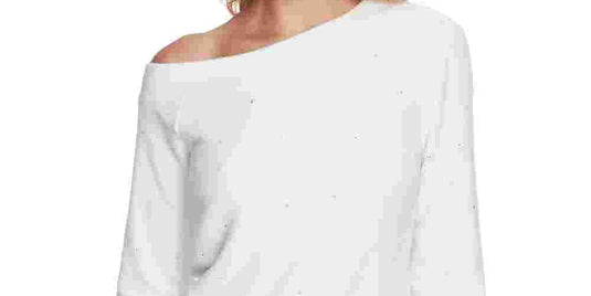 1.STATE Women's Crystal Detail Off the Shoulder Sweater White Size Small