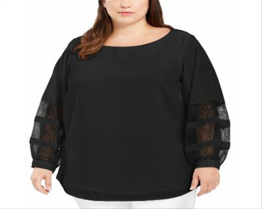 Calvin Klein Women's Sleeves Crew Neck Blouse Black Size 1XL