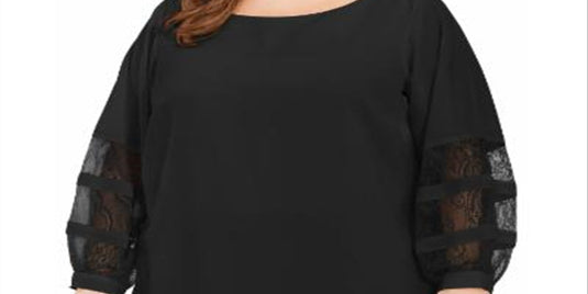 Calvin Klein Women's Sleeves Crew Neck Blouse Black Size 1XL