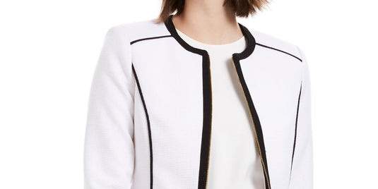 Calvin Klein Women's Contrast Piping Zip Up Blazer White Size 2