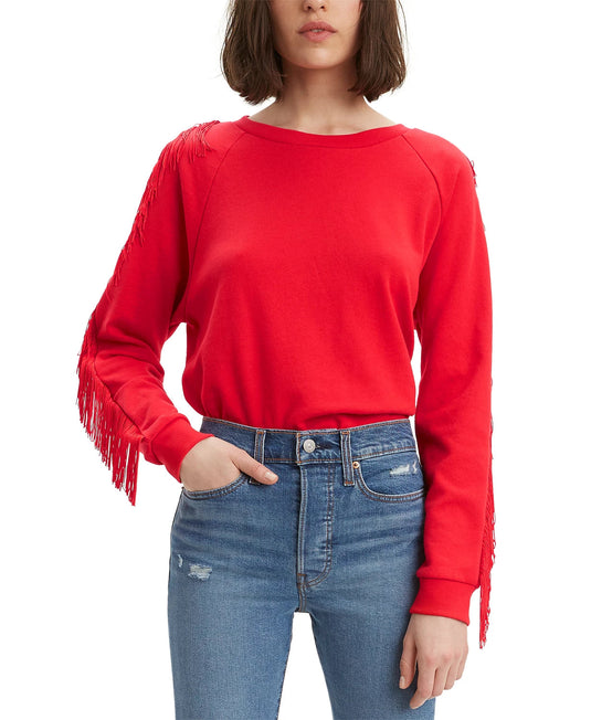 Levi's Women's Fringed Crewneck Sweatshirt Red Size Small