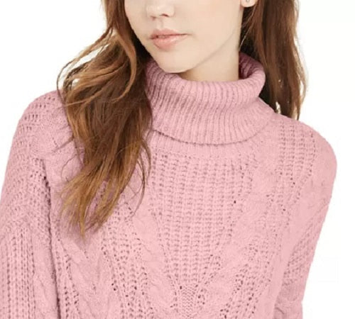 Crave Fame Juniors' Turtleneck Cable Knit Sweater Red Size X-Small