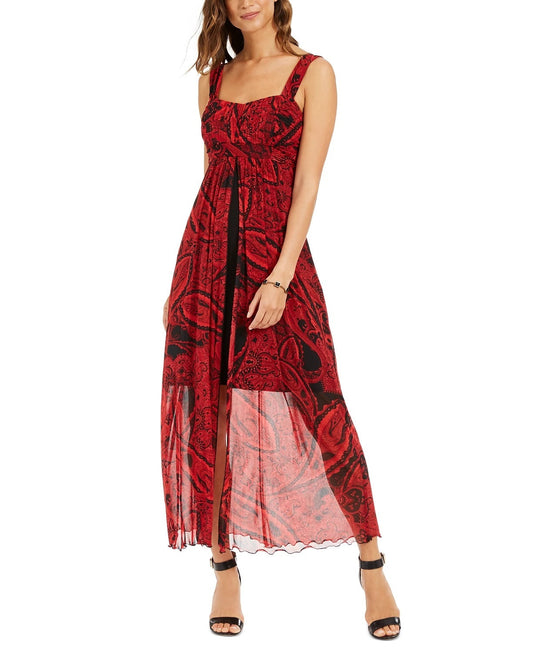 Connected Women's Printed Spaghetti Strap Sweetheart Neckline Skinny Jumpsuit Red Size 14