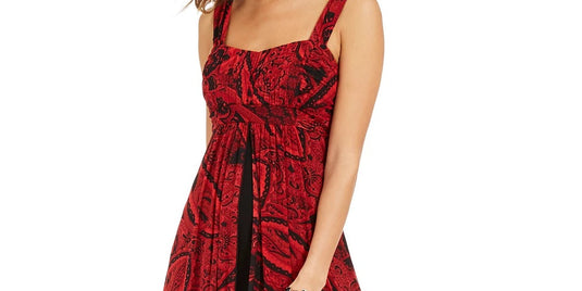 Connected Women's Printed Spaghetti Strap Sweetheart Neckline Skinny Jumpsuit Red Size 14