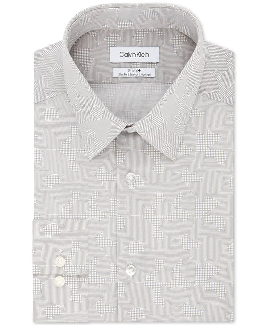 Calvin Klein Men's Slim-Fit Performance Stretch Print Dress Shirt Gray Size 32-33