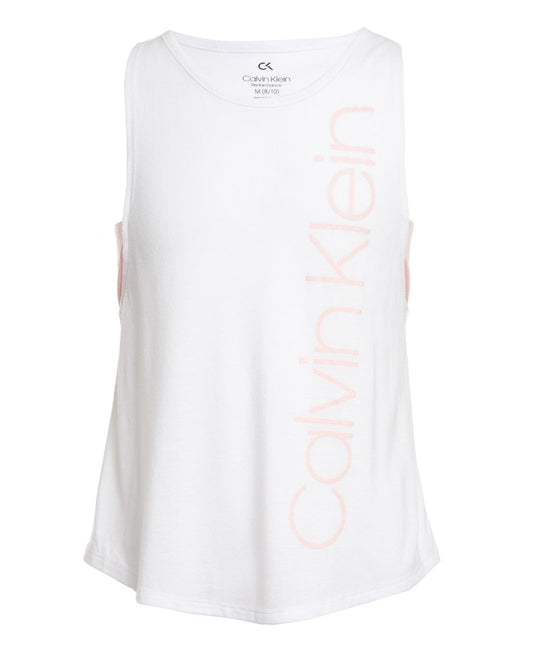 Calvin Klein Big Girl's Layered Look Logo Print Tank Top White Size 16