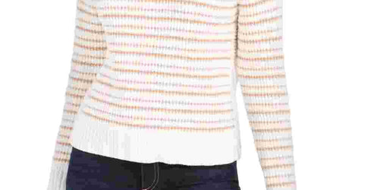 Calvin Klein Women's Striped Long Sleeve v Neck Sweater White Size X-Small