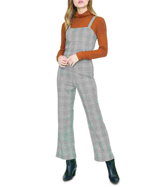 Sanctuary Women's Check You Later Flare Leg Plaid Jumpsuit Taupe Size X-Small