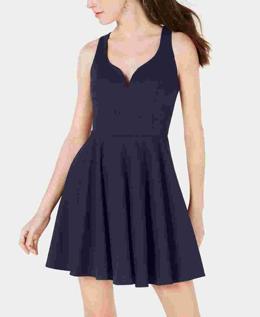 B Darlin Women's Navy Cut Out Sleeveless v Neck Above the Knee Fit + Flare Dress Navy Size 13\14