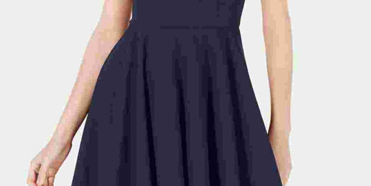 B Darlin Women's Navy Cut Out Sleeveless v Neck Above the Knee Fit + Flare Dress Navy Size 13\14