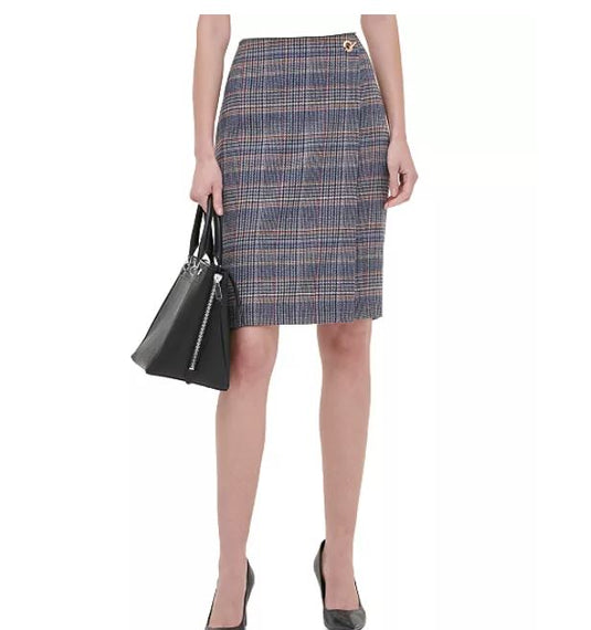 Calvin Klein Women's Plaid Tweed Pencil Skirt Brown Size 4