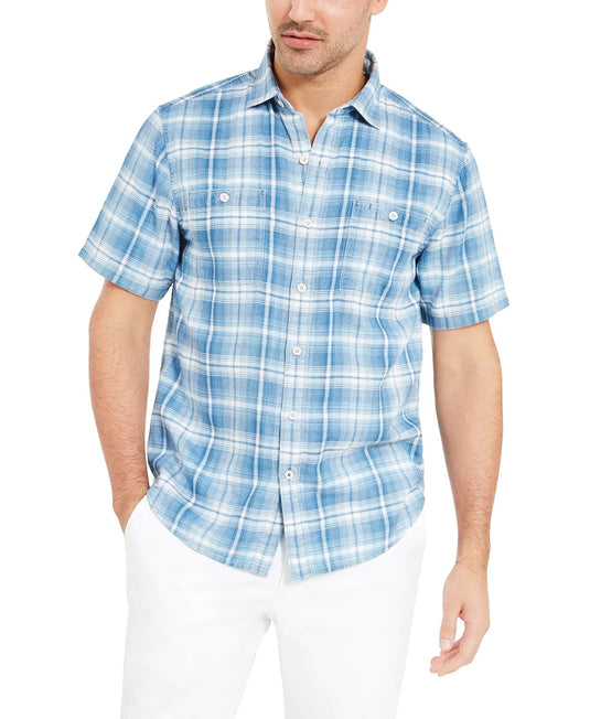 Tommy Bahama Men's Desert Duo Plaid Shirt Blue Size Small