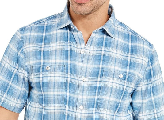 Tommy Bahama Men's Desert Duo Plaid Shirt Blue Size Small